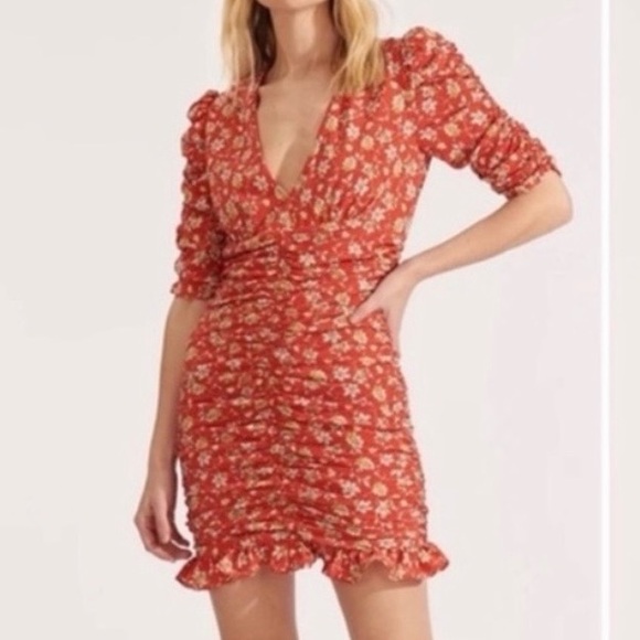 NWT Veronica Beard Josephine Silk Ruche Stretch Mini Dress Floral Red Size 14 - Picture 10 of 10